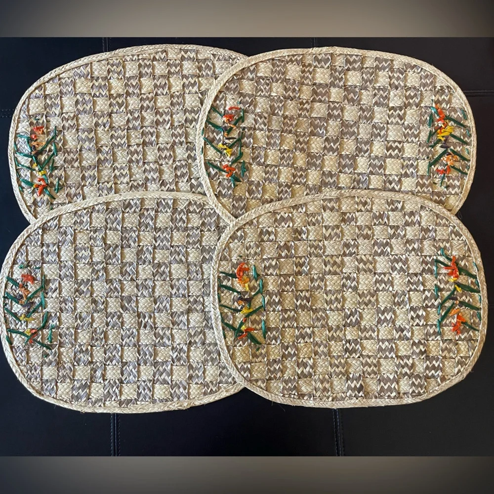 4 Large Rattan Wicker oval placemats‎ floral flower boho flowers table mats